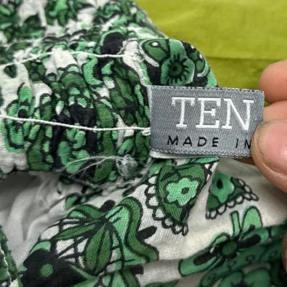 Tropical Summer Fairy core Green and white floral maxi dress yellow band size M - Picture 5 of 7